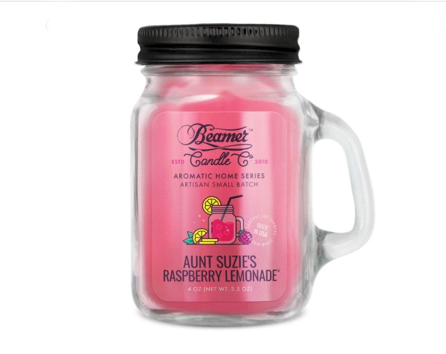 Smoke Killer illatgyertya üvegedényben, füllel és fém kupakkal – Aunt Suzie’s Raspberry Lemonade - kicsi